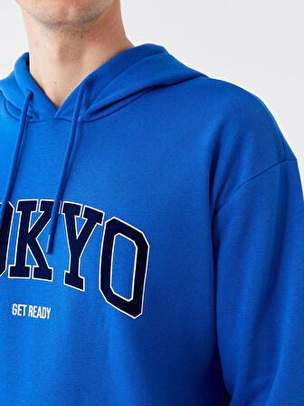 XSIDE Mavi Uzun Kollu Baskılı Erkek Kalın Hoodie