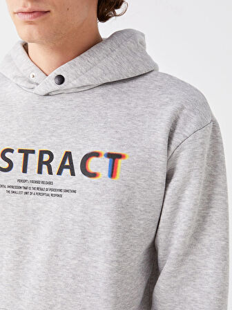 LCW Casual GRİ Uzun Kollu Baskılı Erkek Kalın Hoodie