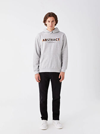 LCW Casual GRİ Uzun Kollu Baskılı Erkek Kalın Hoodie