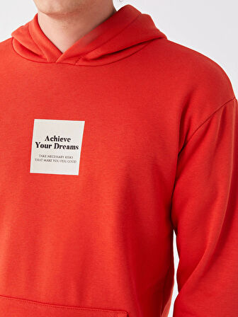 XSIDE Kırmızı Uzun Kollu Baskılı Erkek Kalın Hoodie