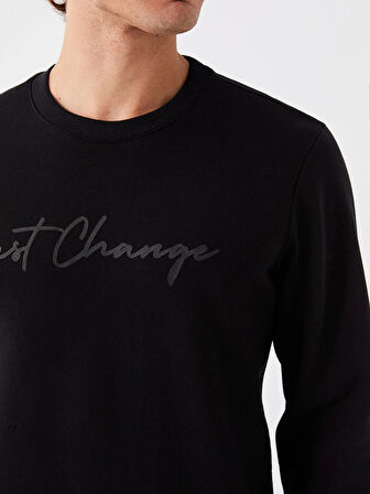 XSIDE Siyah Bisiklet Yaka Baskılı Erkek Kalın Sweatshirt