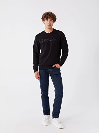 XSIDE Siyah Bisiklet Yaka Baskılı Erkek Kalın Sweatshirt