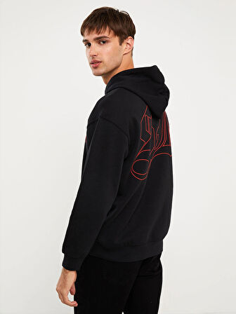 XSIDE Siyah Uzun Kollu Baskılı Erkek Kalın Hoodie