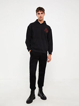 XSIDE Siyah Uzun Kollu Baskılı Erkek Kalın Hoodie