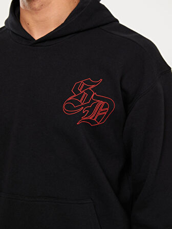 XSIDE Siyah Uzun Kollu Baskılı Erkek Kalın Hoodie