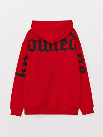 XSIDE Kırmızı Uzun Kollu Baskılı Erkek Kalın Hoodie