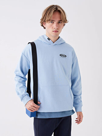 XSIDE Mavi Uzun Kollu Baskılı Erkek Kalın Hoodie