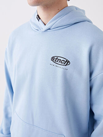 XSIDE Mavi Uzun Kollu Baskılı Erkek Kalın Hoodie