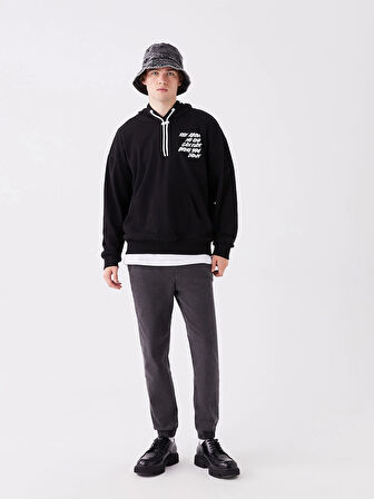 LCW Casual SİYAH Uzun Kollu Baskılı Erkek Hoodie