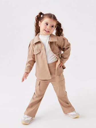 LCW baby Bej Deri Görünümlü Kız Bebek Kargo Pantolon