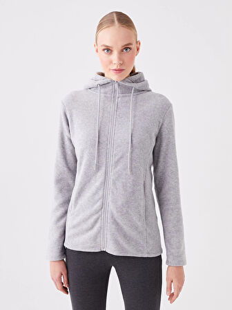 LCWAIKIKI Basic GRİ Kapüşonlu Düz Uzun Kollu Kadın Fermuarlı Sweatshirt