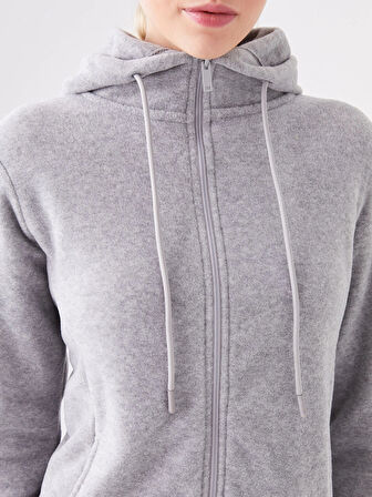 LCWAIKIKI Basic GRİ Kapüşonlu Düz Uzun Kollu Kadın Fermuarlı Sweatshirt