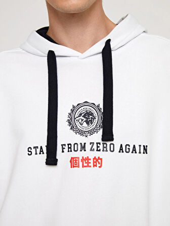 XSIDE Beyaz Uzun Kollu Baskılı Erkek Hoodie