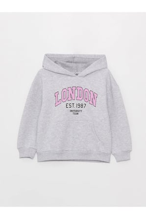 Baskılı Uzun Kollu Kız Çocuk Hoodie