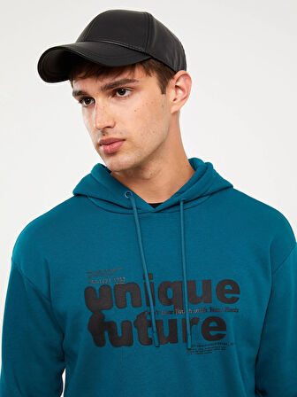 LCW Casual PETROL Uzun Kollu Baskılı Erkek Kalın Hoodie