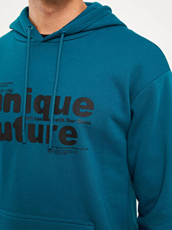 LCW Casual PETROL Uzun Kollu Baskılı Erkek Kalın Hoodie
