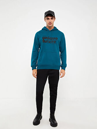 LCW Casual PETROL Uzun Kollu Baskılı Erkek Kalın Hoodie
