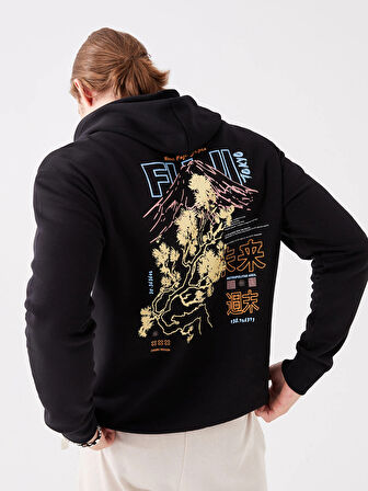 XSIDE Siyah Uzun Kollu Baskılı Erkek Kalın Hoodie