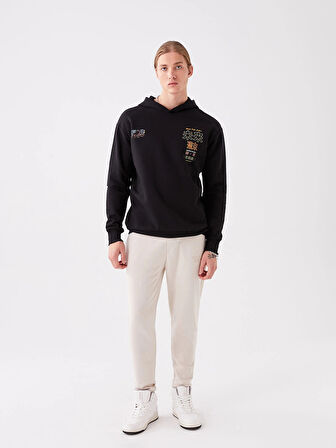 XSIDE Siyah Uzun Kollu Baskılı Erkek Kalın Hoodie