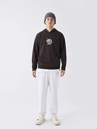 XSIDE Kahverengi Uzun Kollu Baskılı Erkek Kalın Hoodie
