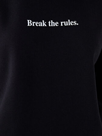 LCW Vision Siyah Bisiklet Yaka Baskılı Oversize Kadın Kalın Sweatshirt