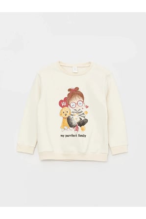 LCW baby Bisiklet Yaka Baskılı Kız Bebek Sweatshirt ve Pantolon