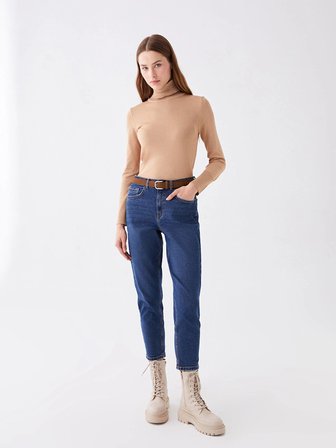 LCW Jeans İNDİGO Yüksek Bel Mom Fit Kadın Jean Pantolon
