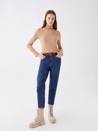 LCW Jeans İNDİGO Yüksek Bel Mom Fit Kadın Jean Pantolon