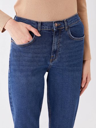 LCW Jeans İNDİGO Yüksek Bel Mom Fit Kadın Jean Pantolon