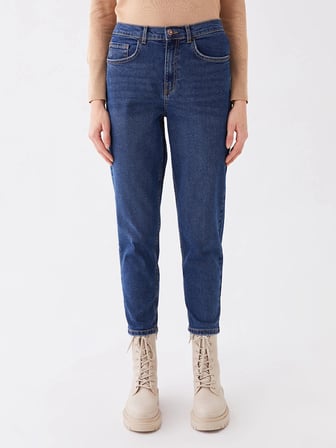 LCW Jeans İNDİGO Yüksek Bel Mom Fit Kadın Jean Pantolon