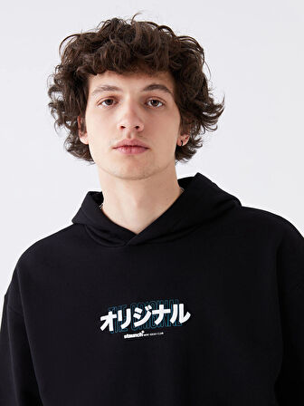 XSIDE Siyah Uzun Kollu Baskılı Erkek Kalın Hoodie