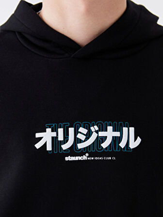 XSIDE Siyah Uzun Kollu Baskılı Erkek Kalın Hoodie