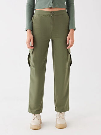 LCW Vision Haki Standart Fit Gabardin Kadın Kargo Pantolon