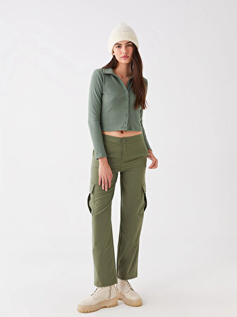 LCW Vision Haki Standart Fit Gabardin Kadın Kargo Pantolon