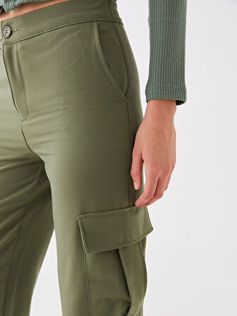 LCW Vision Haki Standart Fit Gabardin Kadın Kargo Pantolon