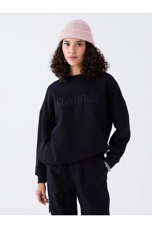 Lw - Bisiklet Yaka Nakışlı Uzun Kollu Oversize Kadın Sweatshirt