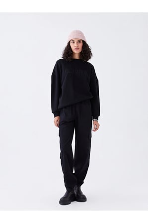 Lw - Bisiklet Yaka Nakışlı Uzun Kollu Oversize Kadın Sweatshirt
