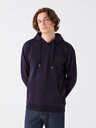 XSIDE Lacivert Uzun Kollu Baskılı Erkek Kalın Hoodie
