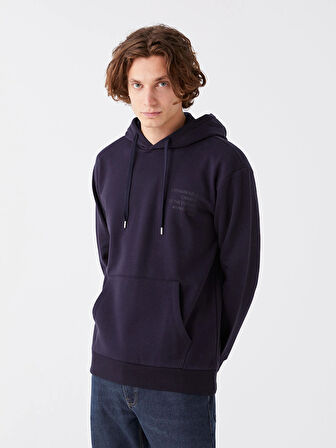 XSIDE Lacivert Uzun Kollu Baskılı Erkek Kalın Hoodie