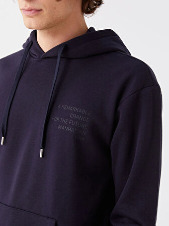 XSIDE Lacivert Uzun Kollu Baskılı Erkek Kalın Hoodie