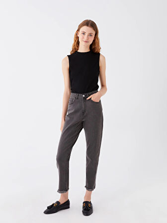 LCW Modest GRİ Mom Fit Kadın Jean Pantolon
