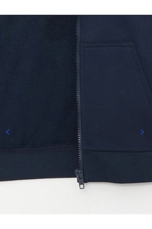 LCW Kids Lacivert Kapüşonlu Baskılı Uzun Kollu Erkek Çocuk Fermuarlı Sweatshirt