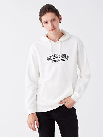 LCW Casual BEYAZ Uzun Kollu Baskılı Erkek Kalın Hoodie