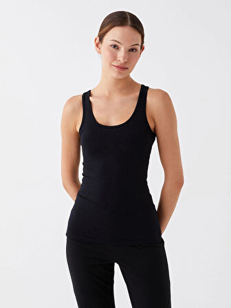 LCW DREAM Siyah Kadın U Yaka Düz Atlet