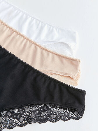 LCW DREAM Siyah Dantel Detaylı Brazilian Külot 3'lü Paket