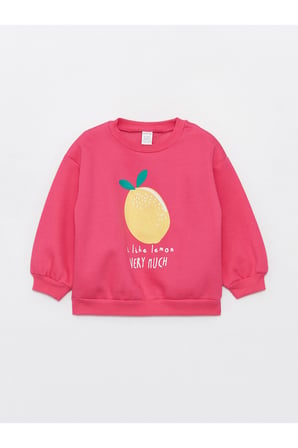 Bisiklet Yaka Uzun Kollu Baskılı Kız Bebek Sweatshirt ve Eşofman Alt 2'li Takım
