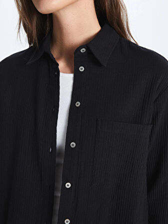 LCW Vision Siyah Düz Uzun Kollu Müslin Kadın Gömlek