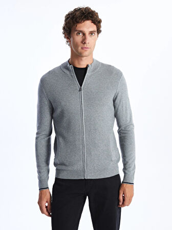 LCWAIKIKI Classic GRİ Standart Kalıp Dik Yaka Erkek Triko Hırka