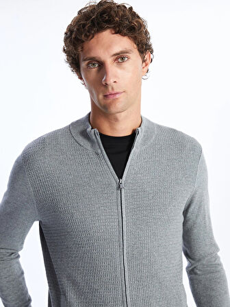 LCWAIKIKI Classic GRİ Standart Kalıp Dik Yaka Erkek Triko Hırka