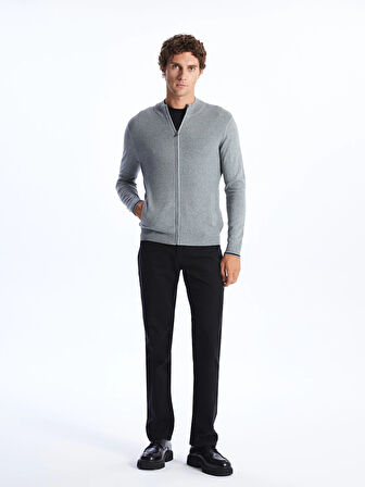 LCWAIKIKI Classic GRİ Standart Kalıp Dik Yaka Erkek Triko Hırka